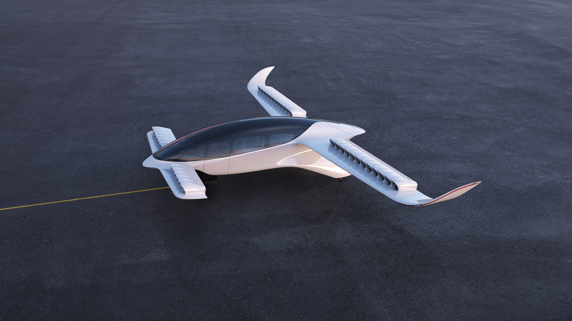 A top view render of the 7 seat Lilium Jet on the tarmac